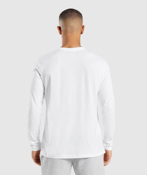 Panske Mikiny Gymshark Crest Long Sleeve Biele | JR7548329